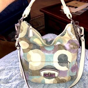 Coach Kristin sequins opt Art hobo bag with crossbody strap with silver hardware